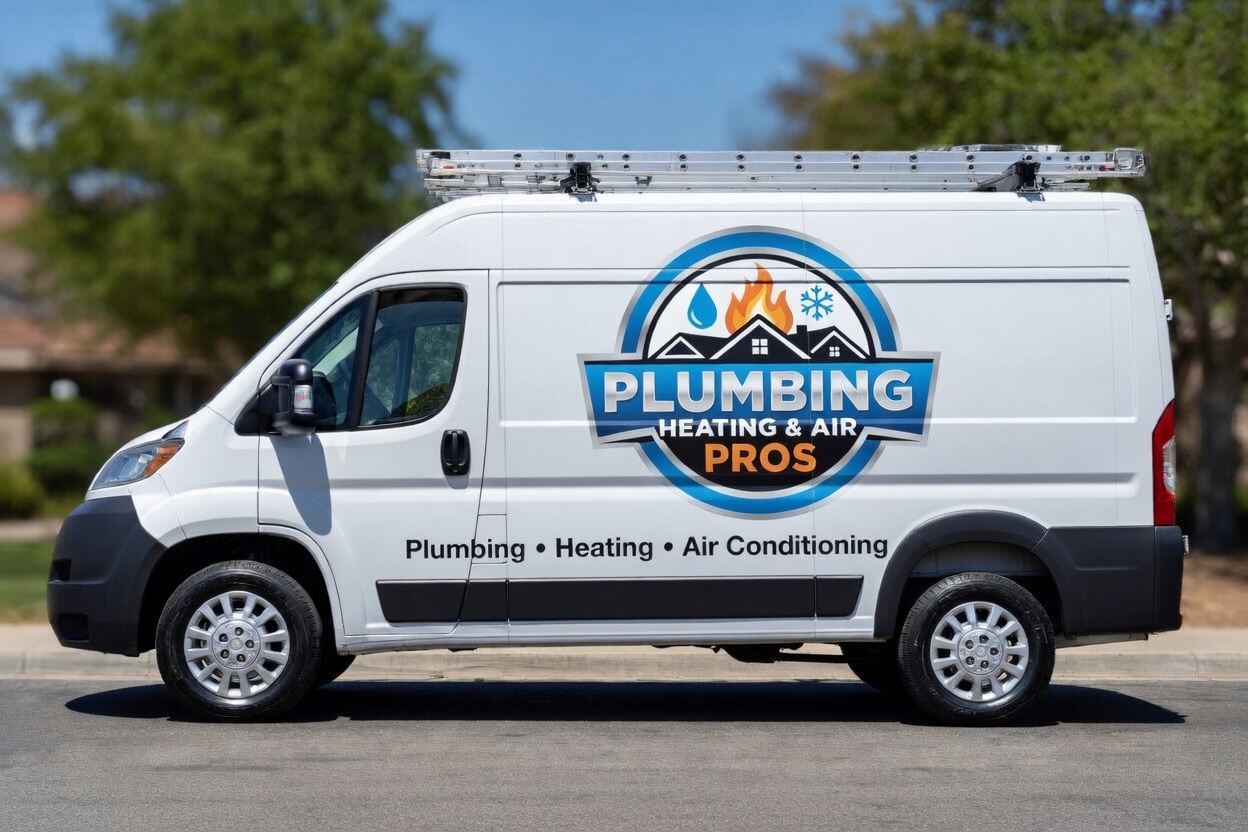Local plumbing heating and air service van serving Reedley
